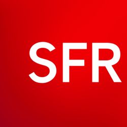Le logo sfr est sur fond rouge.