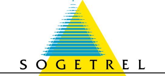 Un logo pour une entreprise appelée sogetrel avec un triangle au milieu