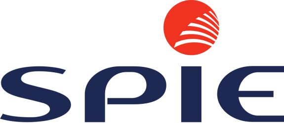 Le logo de Spie est bleu et rouge avec un cercle rouge au milieu.