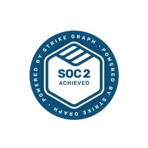 A logo for soc 2 achieved by strike graph