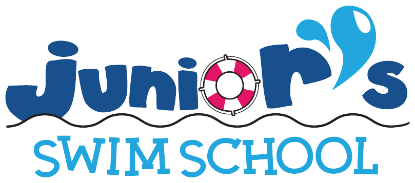A logo for junior 's swim school with a life preserver on it