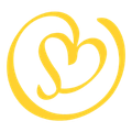 A stylized yellow heart symbol outlined by a circular swirl on a white background.