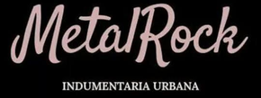 Logotipo con la inscripci&oacute;n &ldquo;MetalRock&rdquo; y debajo &ldquo;Indumentaria Urbana&rdquo; en rosa y blanco sobre un fondo negro.