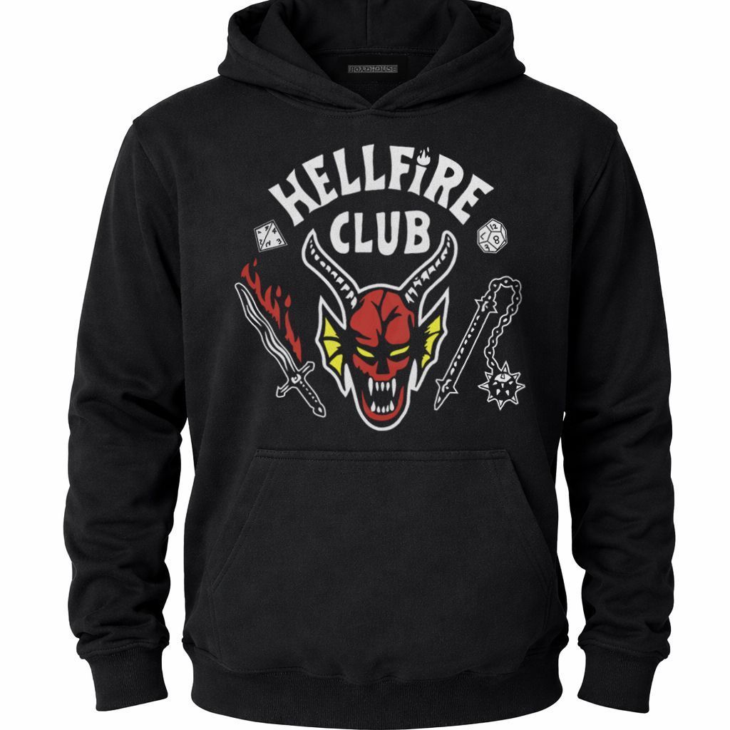 Sudadera con capucha negra con un gráfico del “Club Fuego Infernal”