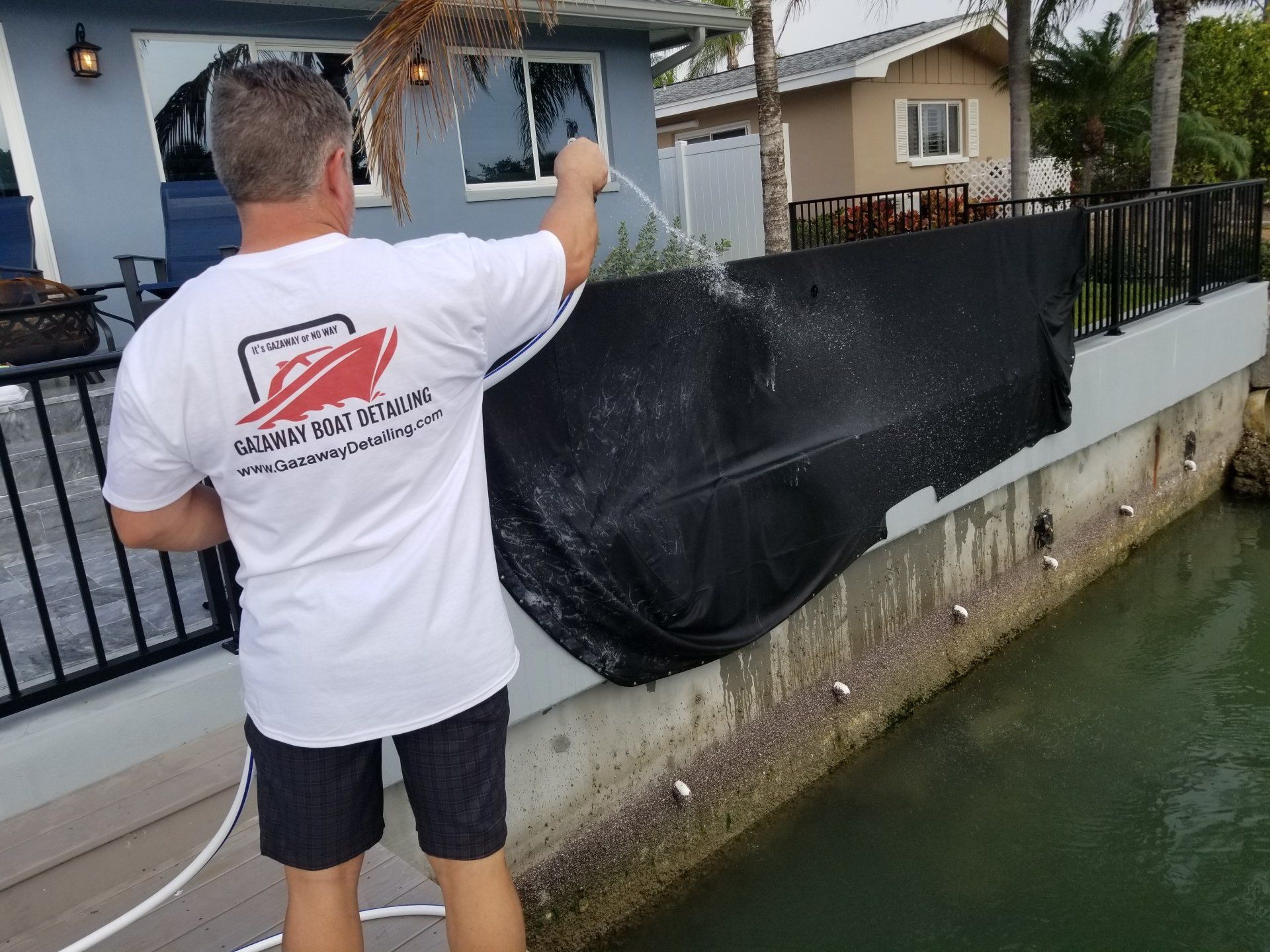 Boat canvas cleaning.