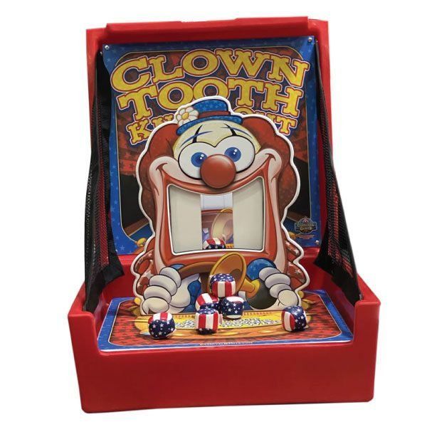 A red box with a clown on it that says clown tooth