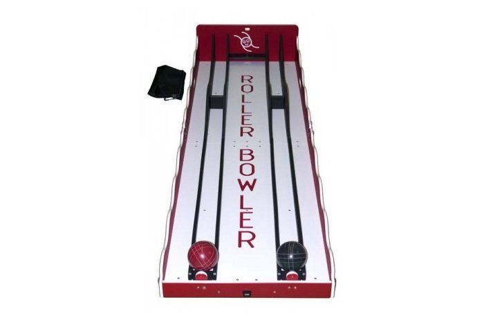 A roller bowler game with two bowling balls on a white background
