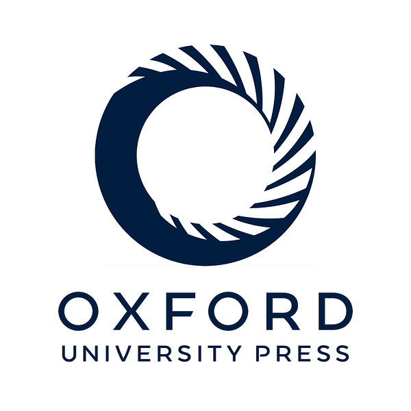 The logo for oxford university press is blue and white
