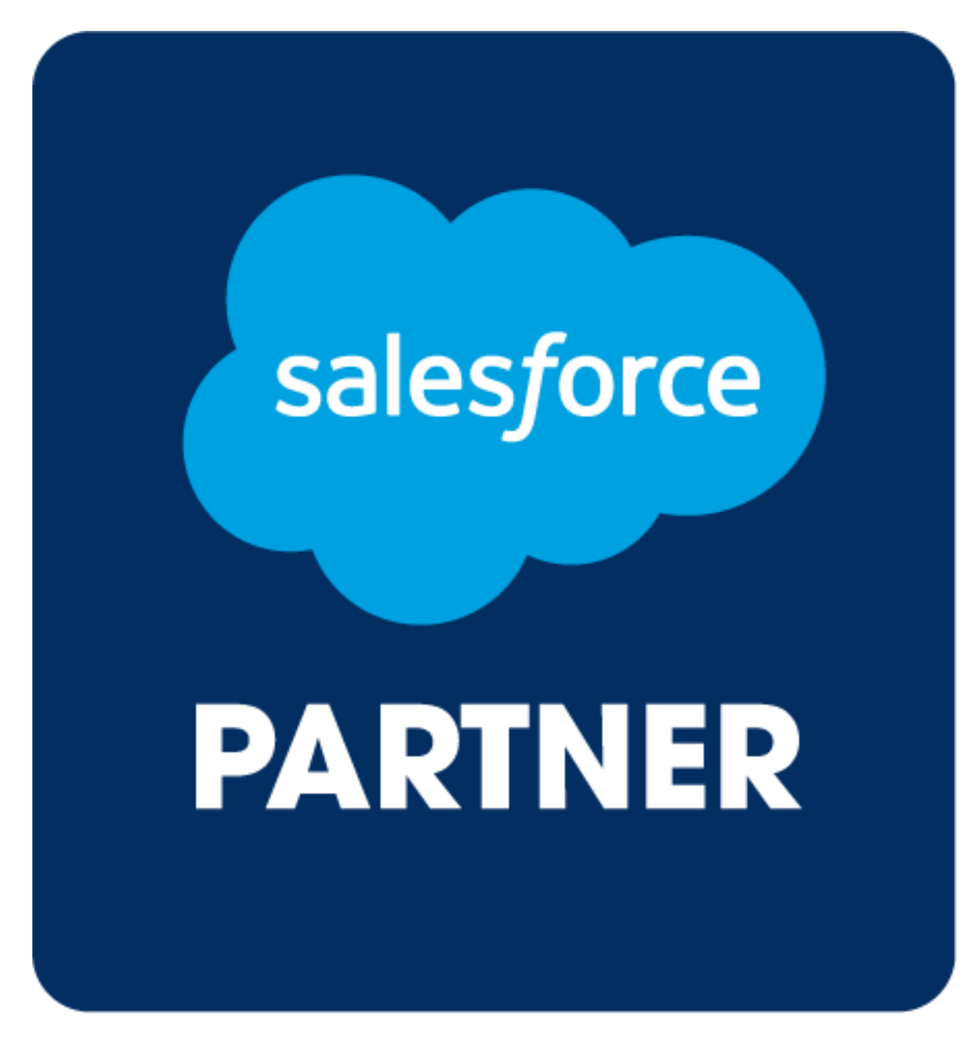 A blue square with a cloud and the words salesforce partner