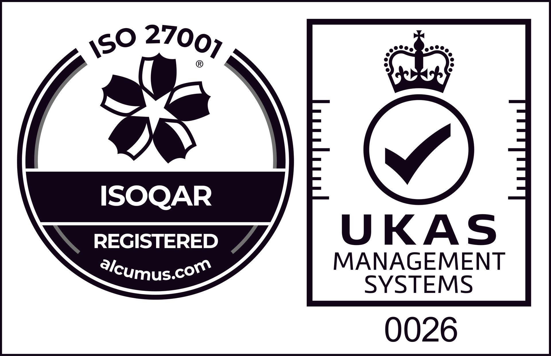 A black and white logo for iso 27001 and ukas management systems