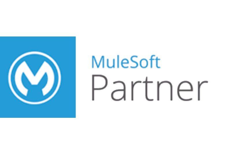 A blue and white logo for mulesoft partner