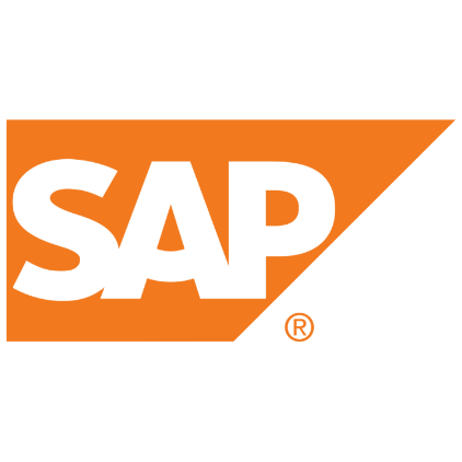 An orange and white logo for the company sap