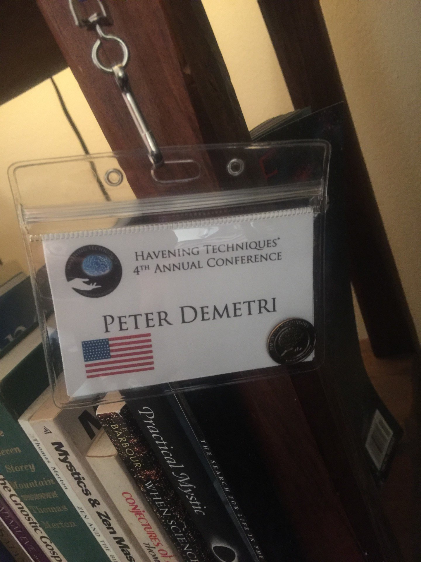 A name tag that says Peter Demetri on it