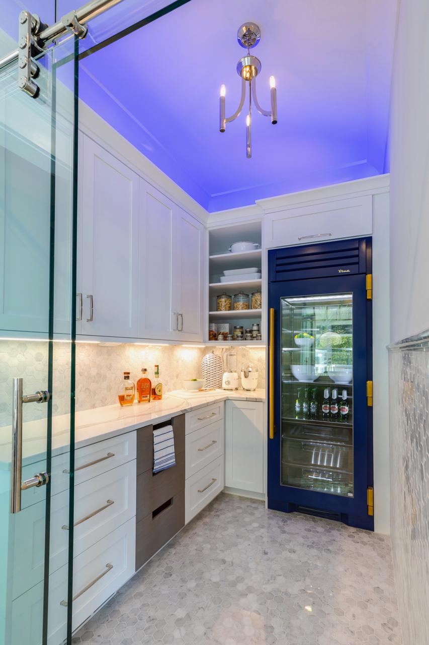 Elegant kitchen pantry with clear door and fridge | Kitchen Gallery | Stephen Alexander Homes | Chesapeake, VA