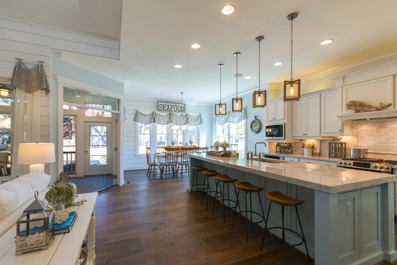 Elegant kitchen green island with stools | Kitchen Gallery | Stephen Alexander Homes | Chesapeake, VA