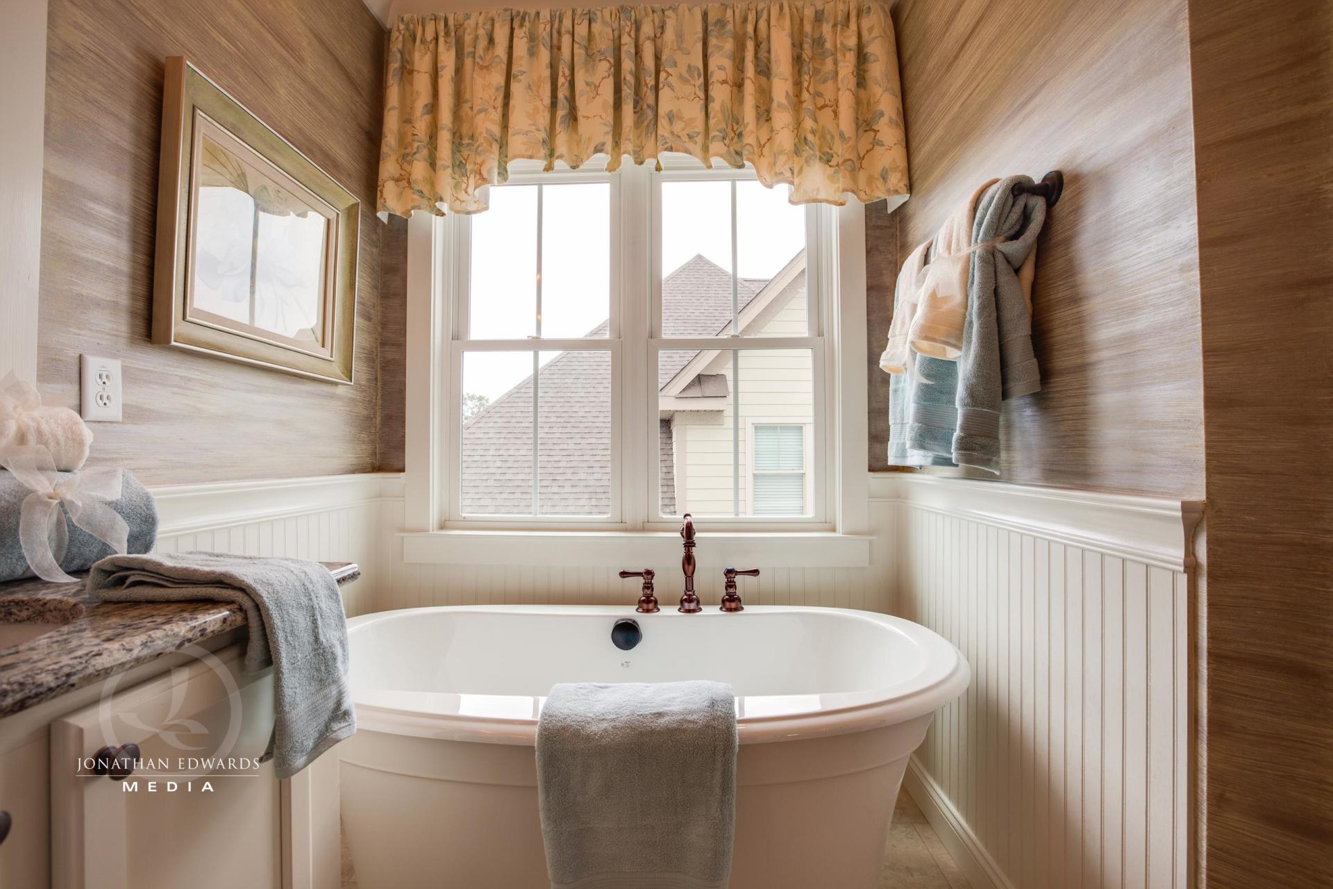 Elegant bathroom white tub  | Bathroom Gallery | Stephen Alexander Homes | Chesapeake, VA