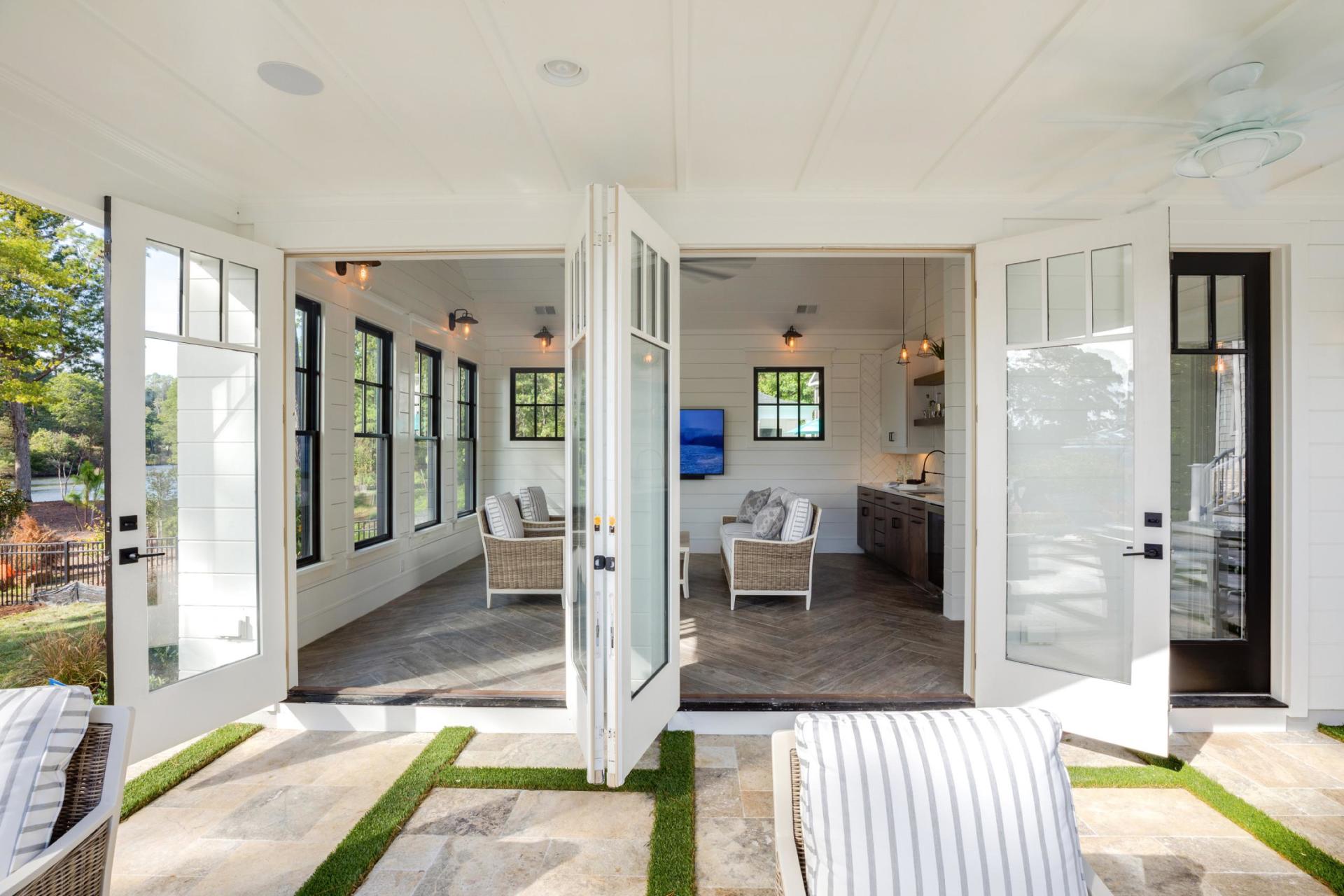 Elegant interior exterior seating area  | Living Spaces Gallery | Stephen Alexander Homes | Chesapeake, VA