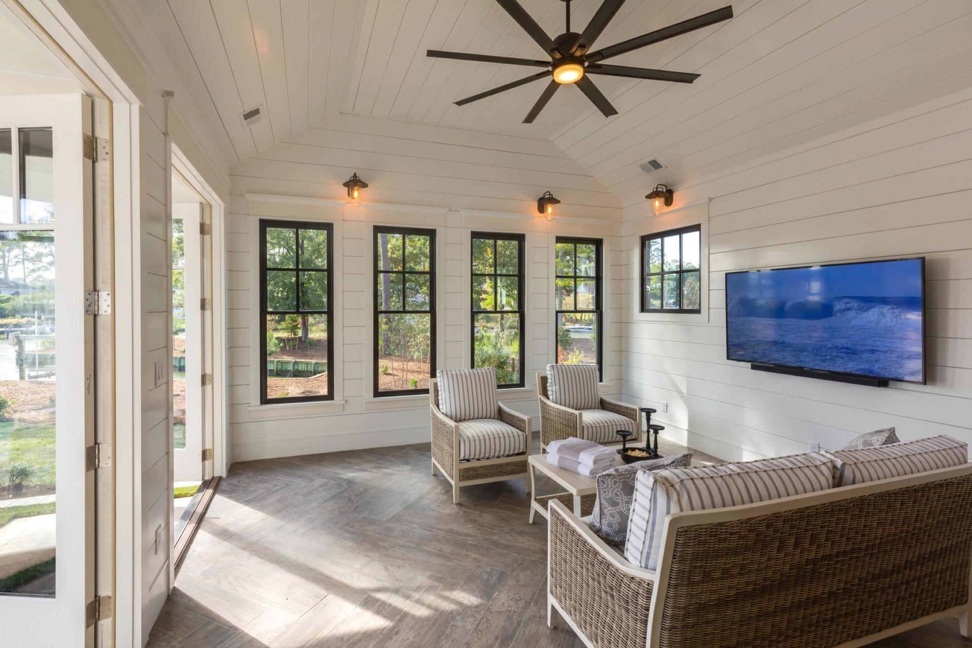 Elegant interior exterior seating area  | Living Spaces Gallery | Stephen Alexander Homes | Chesapeake, VA