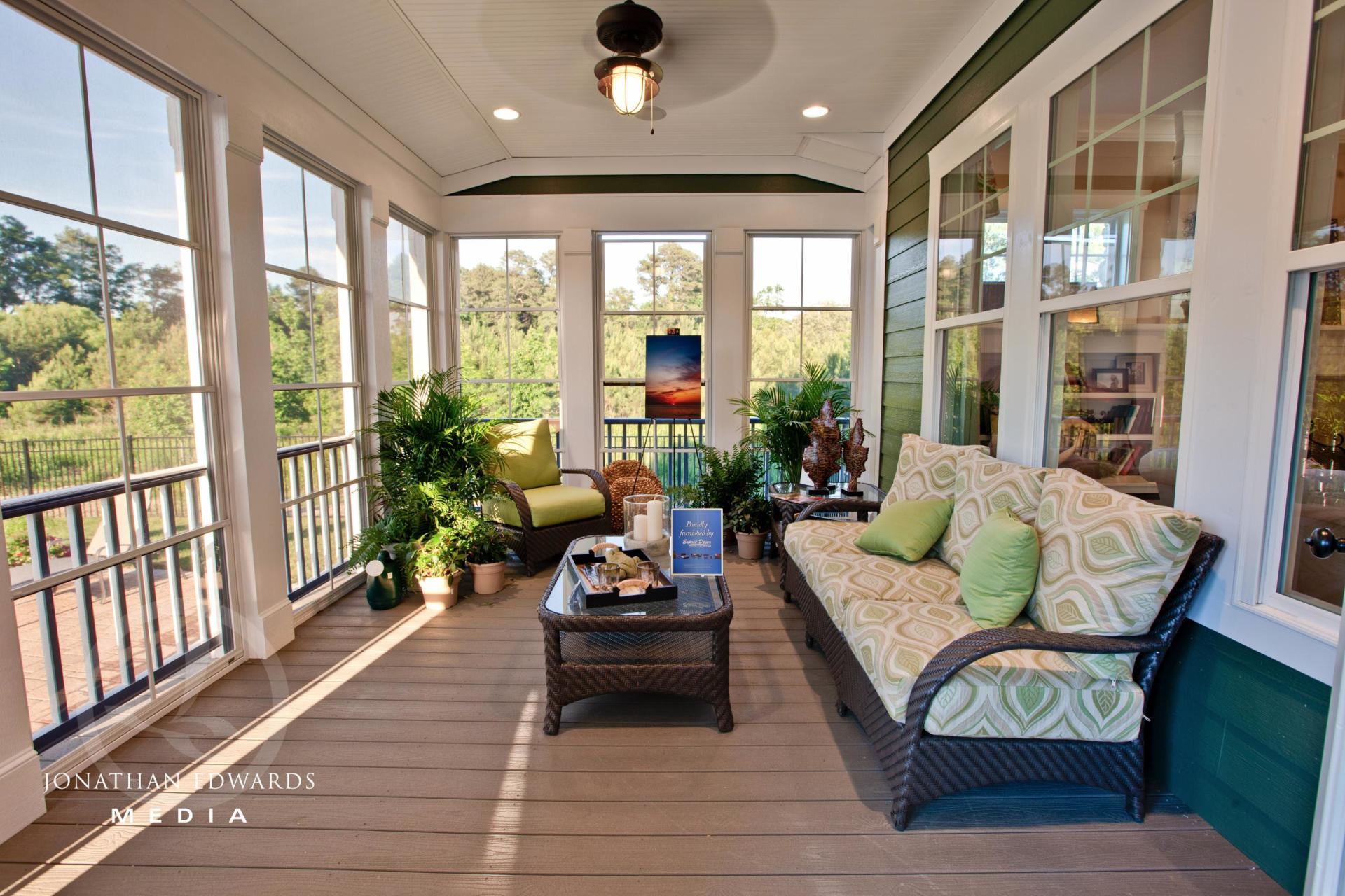 Elegant outdoor covered seating area  | Living Spaces Gallery | Stephen Alexander Homes | Chesapeake, VA