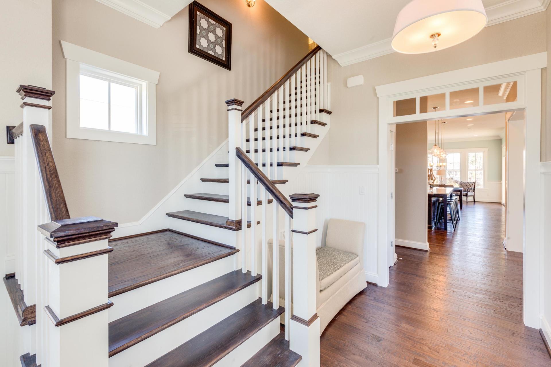 Elegant staircase  | Living Spaces Gallery | Stephen Alexander Homes | Chesapeake, VA