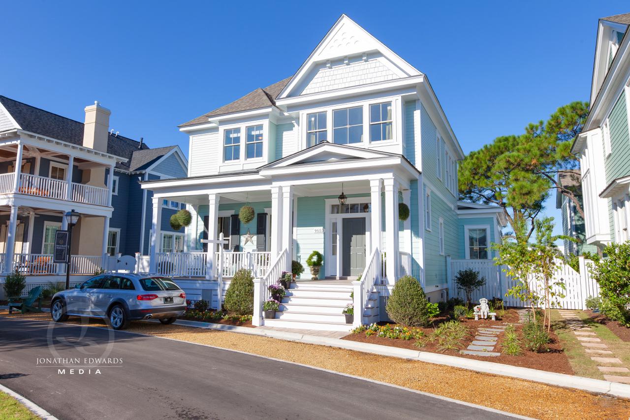 Elegant exterior of teal home  | Exterior Gallery | Stephen Alexander Homes | Chesapeake, VA