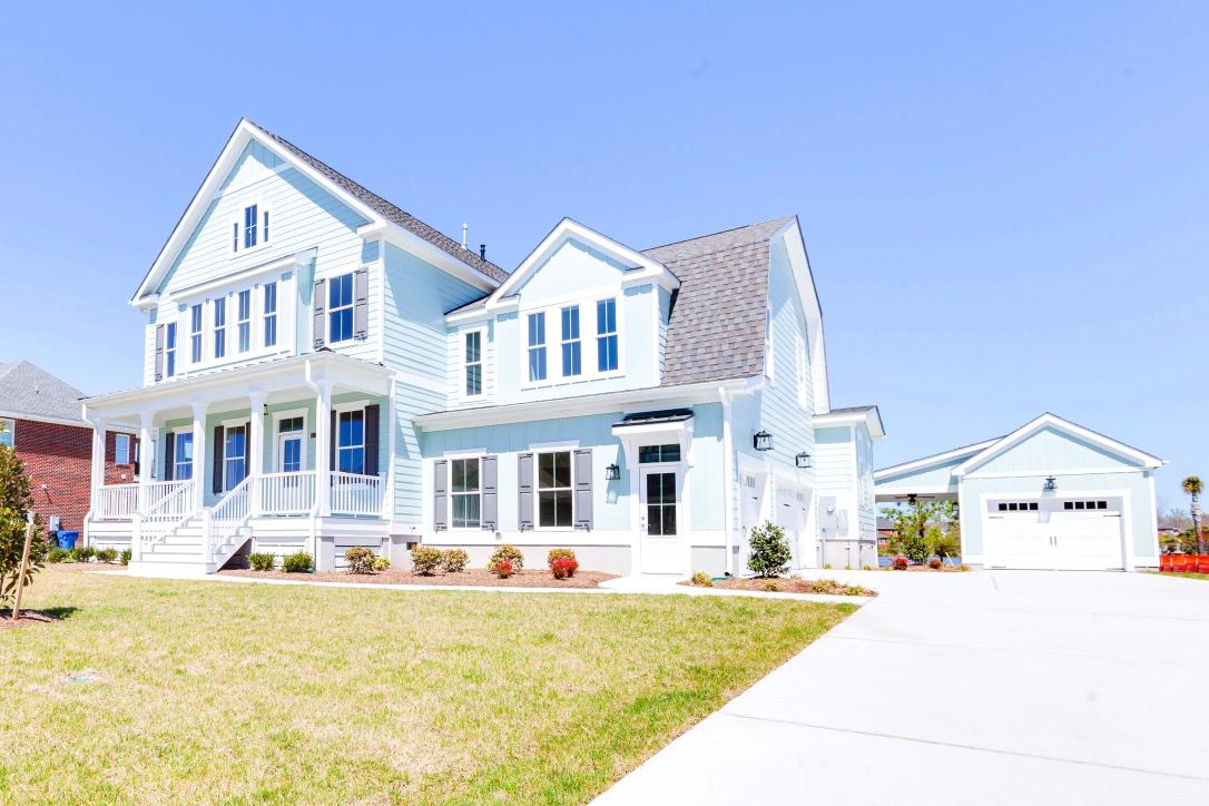 Elegant front exterior of teal home  | Exterior Gallery | Stephen Alexander Homes | Chesapeake, VA