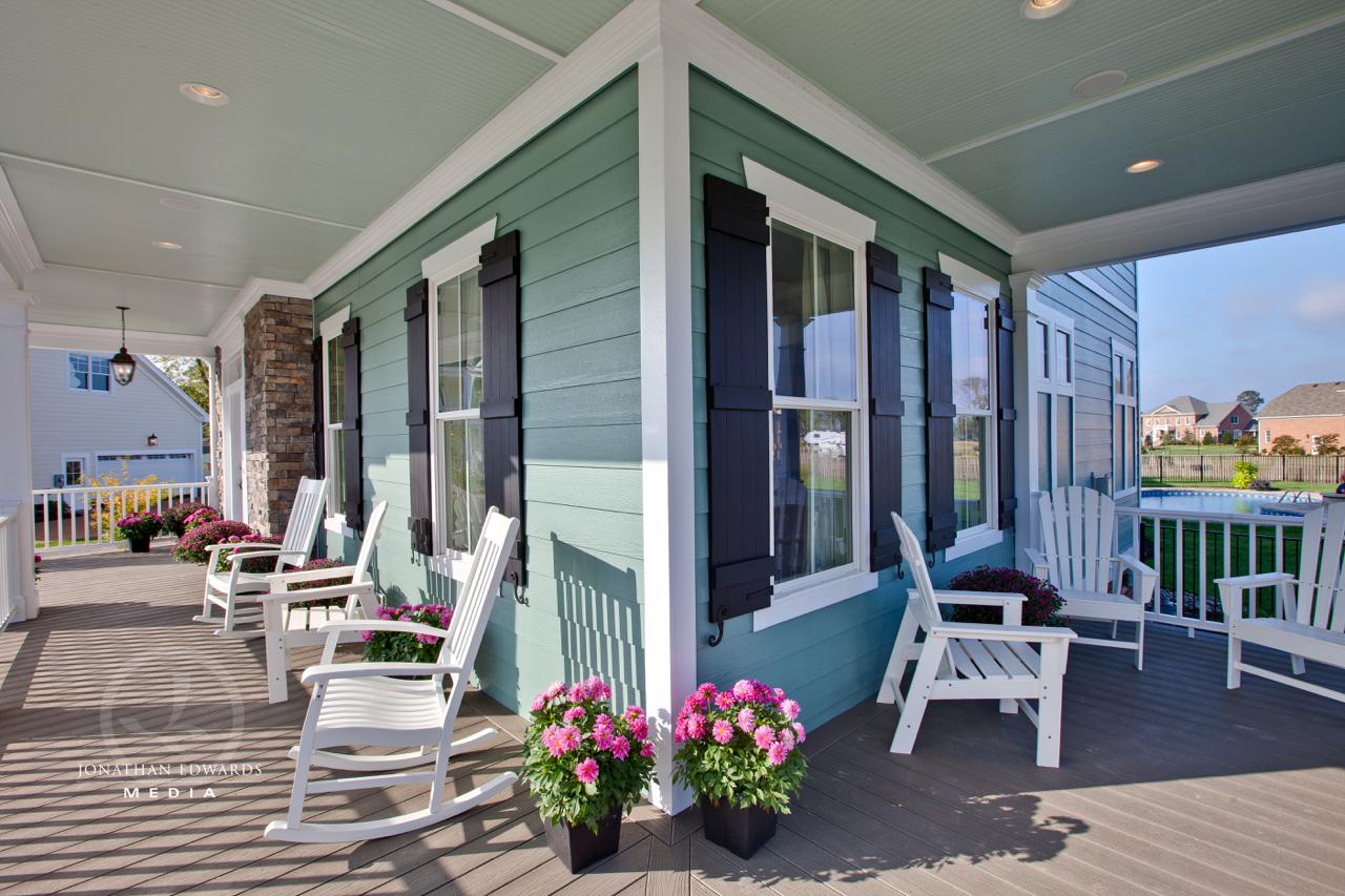 Elegant cover patio seating area  | Exterior Gallery | Stephen Alexander Homes | Chesapeake, VA