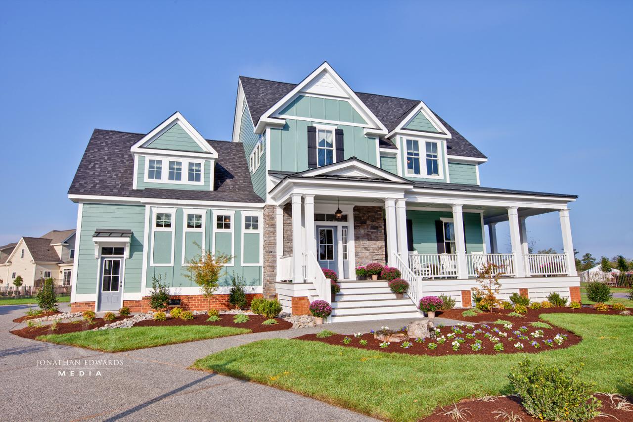 Elegant exterior of teal home  | Exterior Gallery | Stephen Alexander Homes | Chesapeake, VA