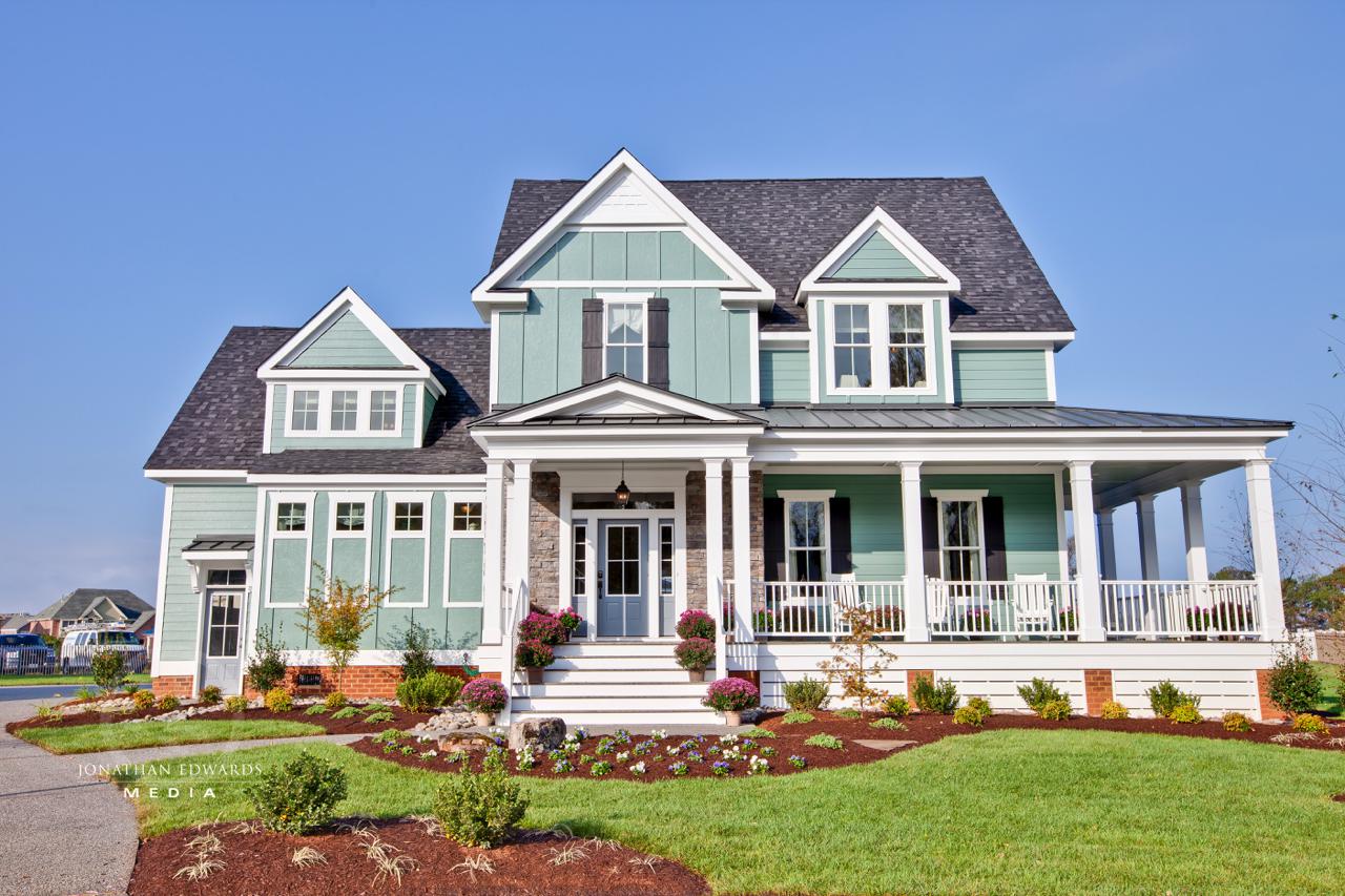 Elegant exterior of teal home  | Exterior Gallery | Stephen Alexander Homes | Chesapeake, VA