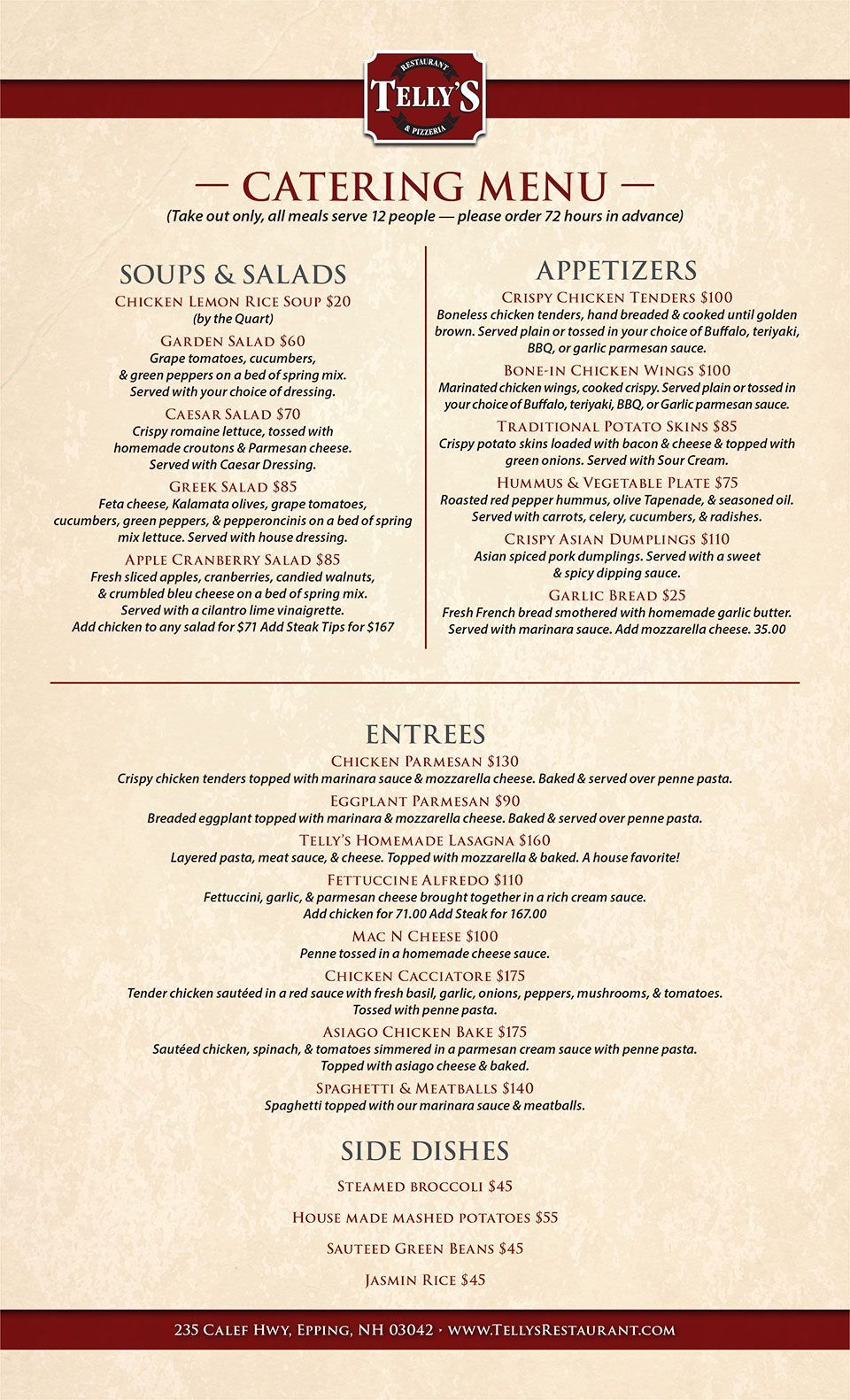 Catering menu