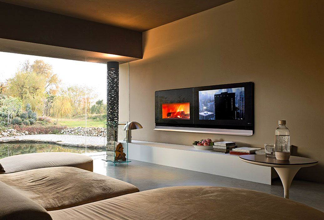 soggiorno moderno con camino di design