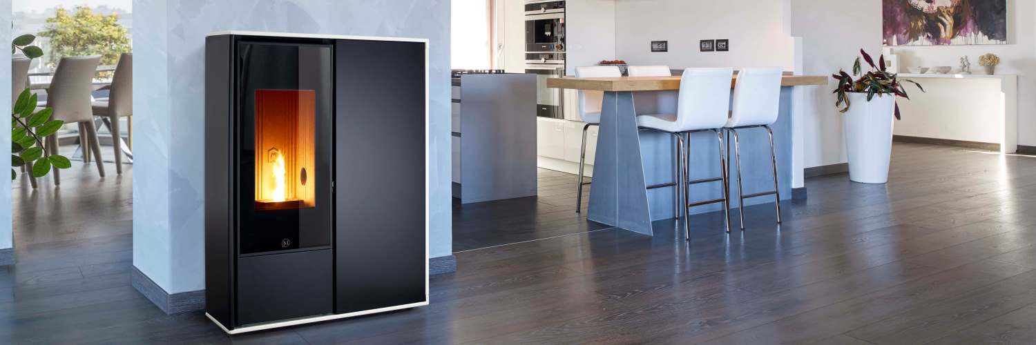 cucina open space con stufa a pellet Jolly Mec