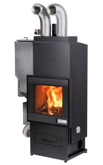 Un camino nero con un fuoco al suo interno