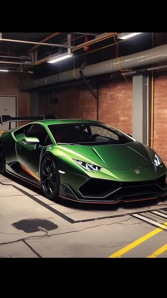 A green lamborghini huracan is parked in a garage with paint protection using PPF.