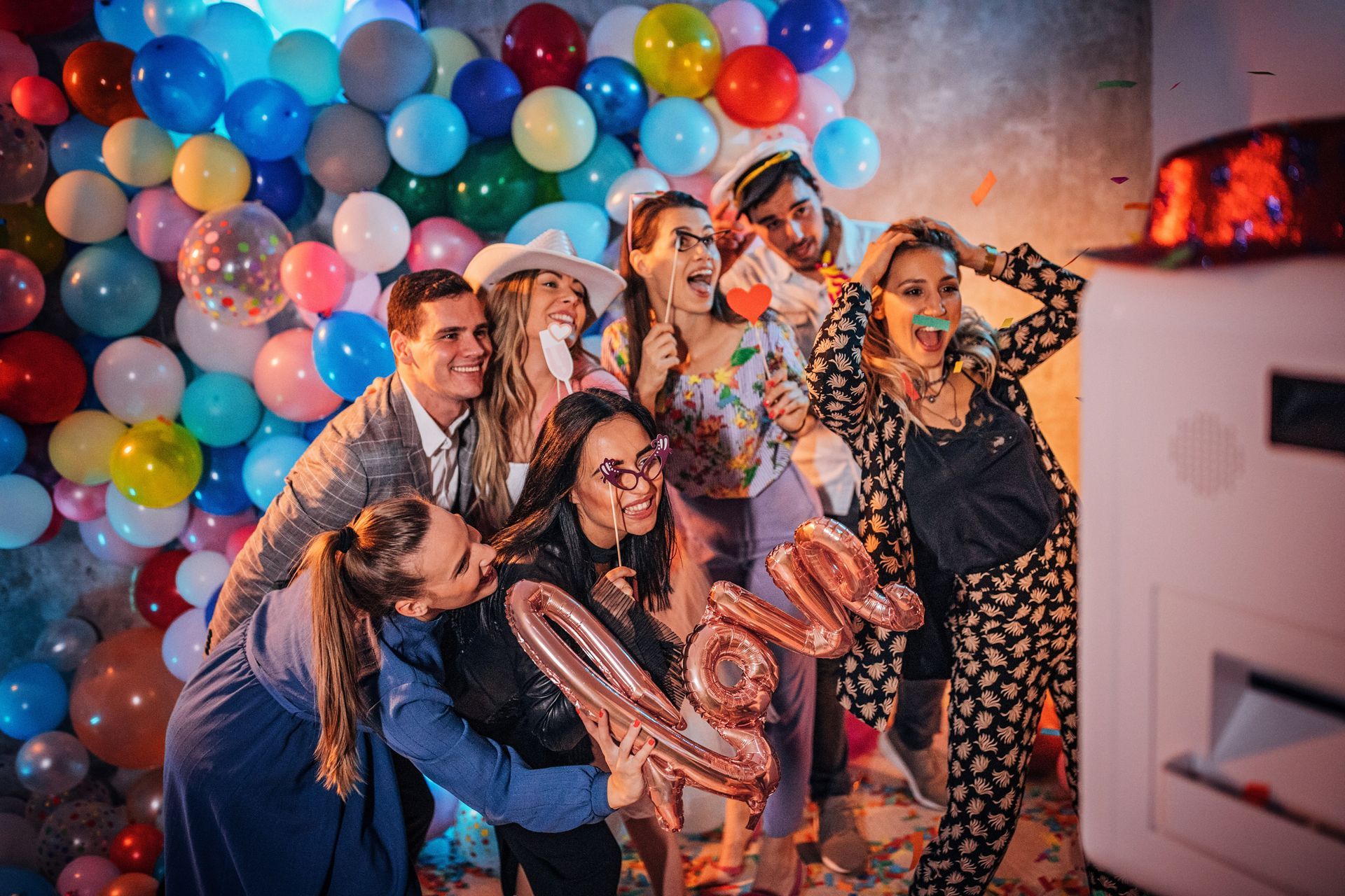 Group at a party using the IS Digital booth.