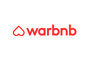 A red logo with a heart and the word warbnb on a white background.
