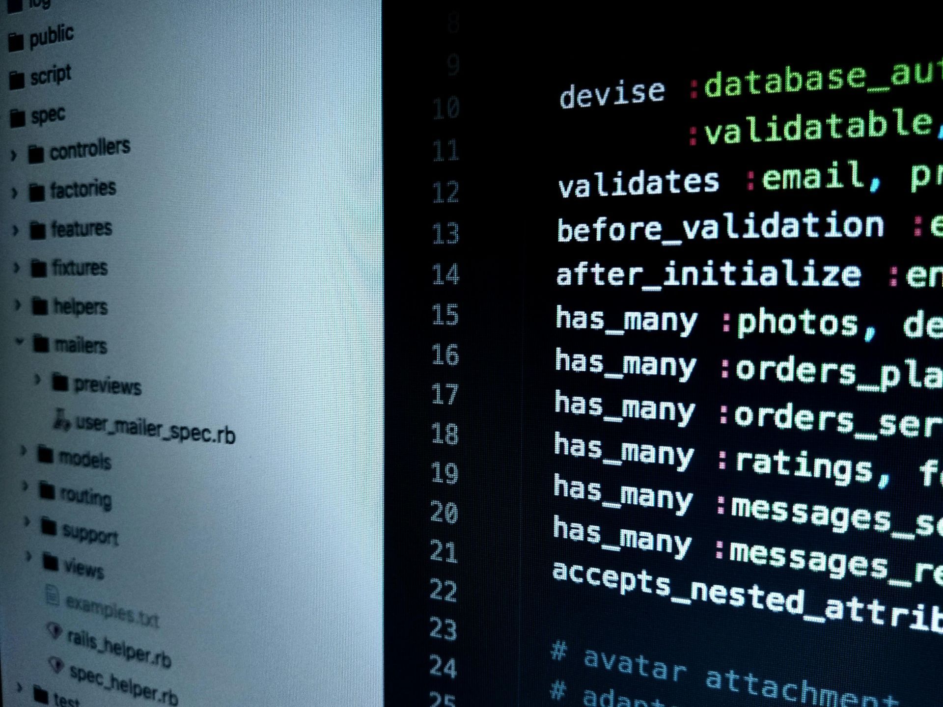 A computer screen displays a program that says devise