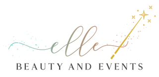 A logo for elle beauty and events with a wand and stars.