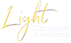 Light Christian Academy logo in gold cursive, 