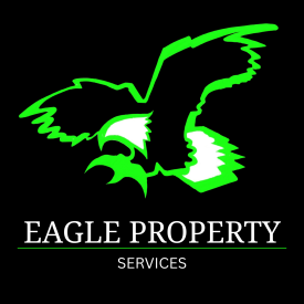 Green outline of an eagle in flight against a black background.