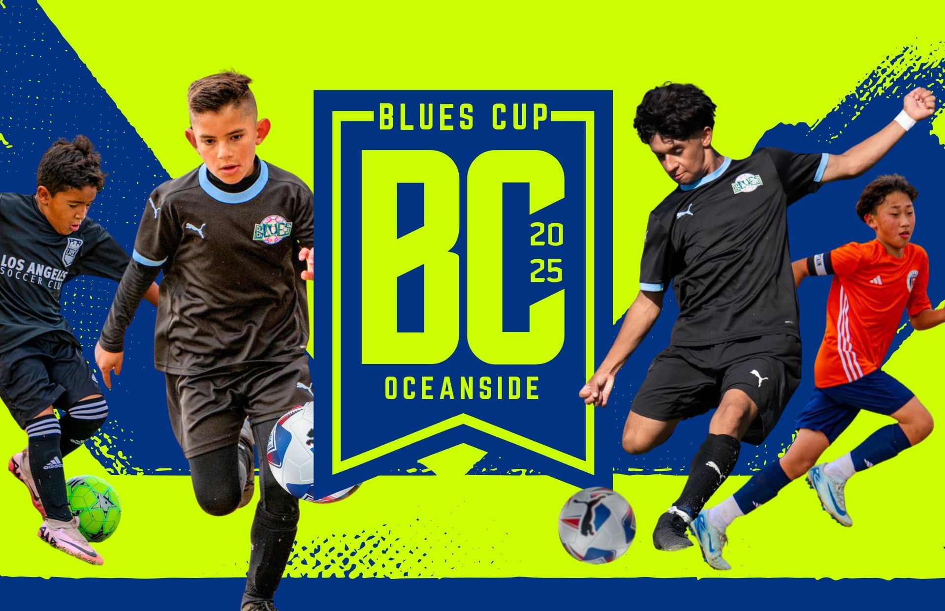 Blues Cup male athletes playing soccer at Oceanside.