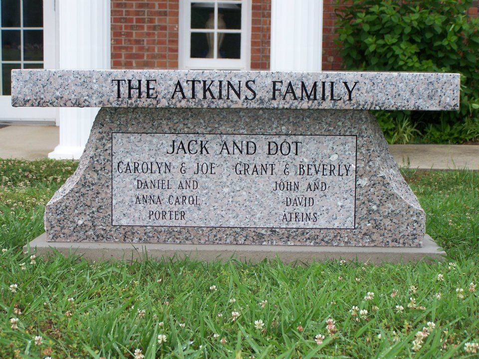 Gray granite bench engraved with