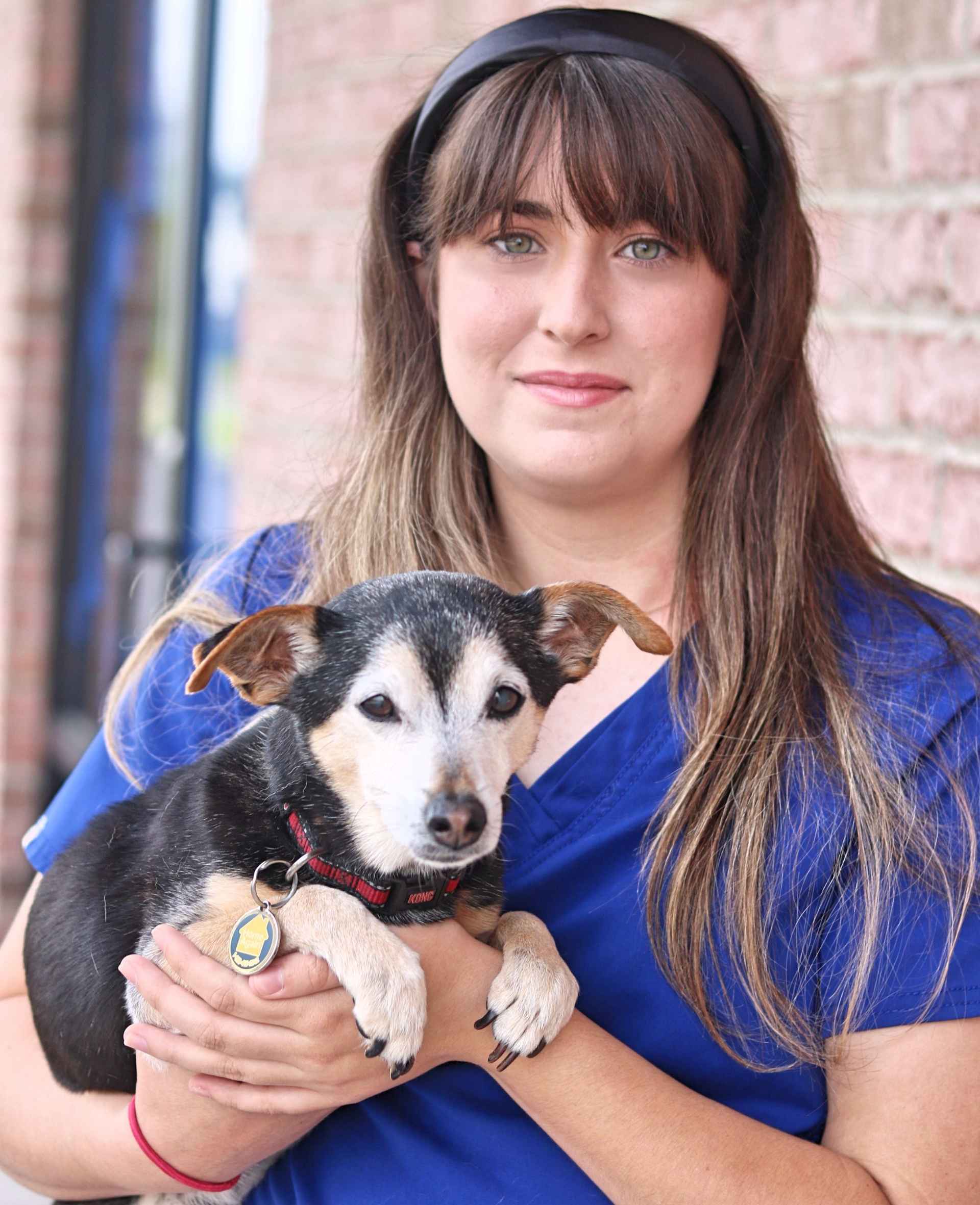 A vet holding a tabby kitten, with an ear medicine bottle on the table.