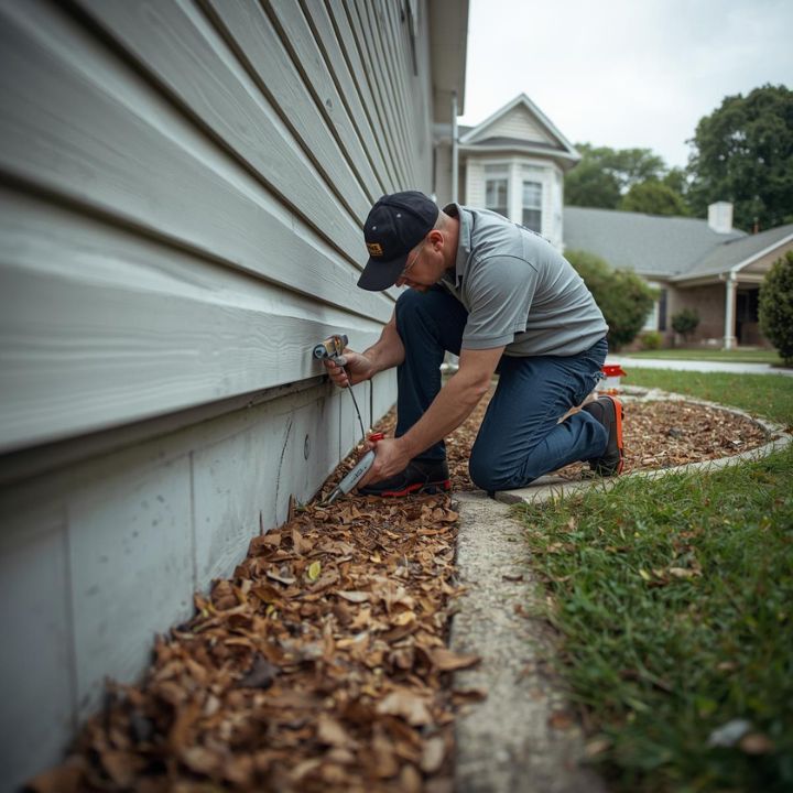 A clean, professional photo of a pest control technician conducting an inspection at a Lebanon, TN h