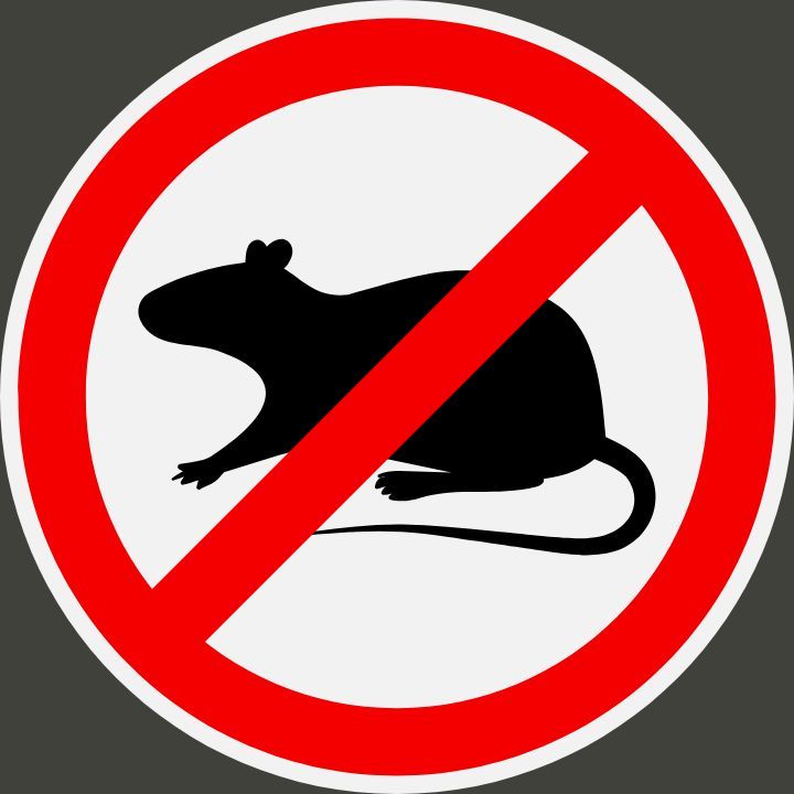 Sign: No rats. White circle with red border and slash through black rat silhouette.Pest Control Services Portland