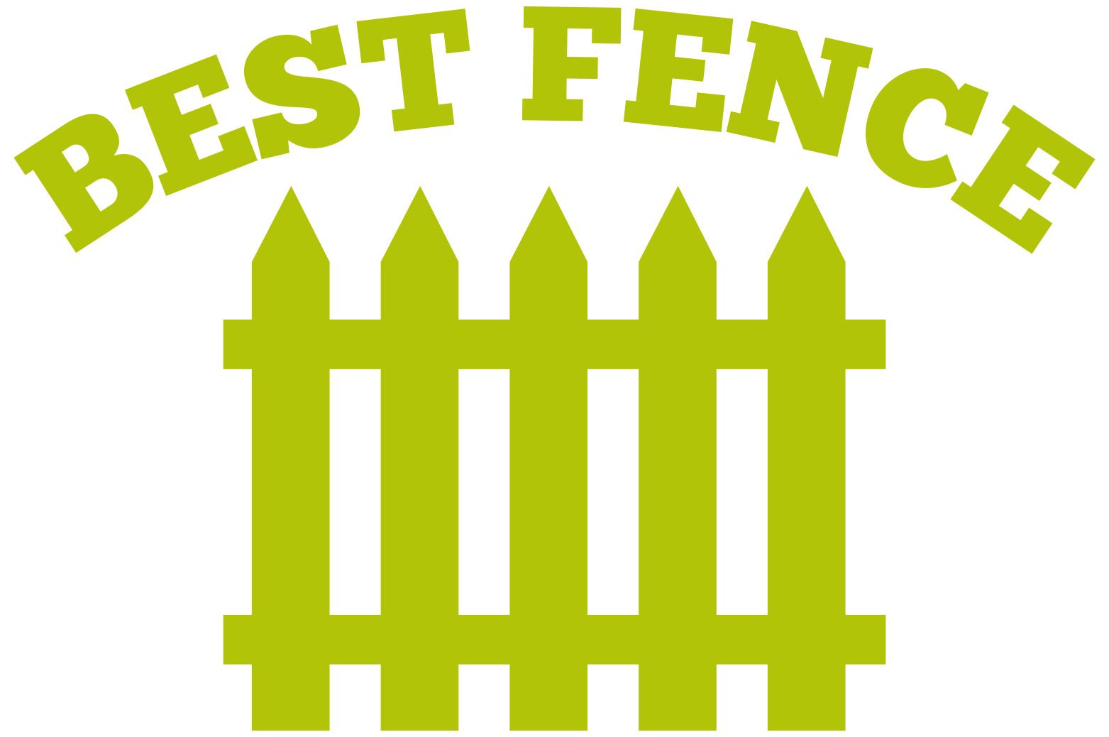 Green fence graphic with "BEST FENCE" in a matching arched font above the fence.