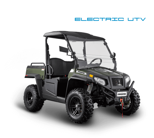 An electric atv is shown on a white background.