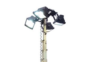 A tower with a bunch of lights on it on a white background.