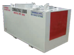 A white and red container with the word combustible liquid on it.
