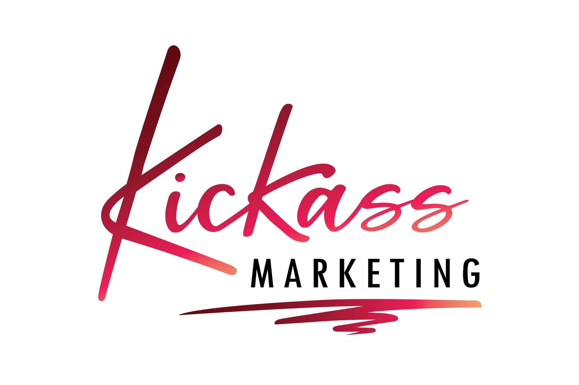 the logo for kickass marketing is a red and black logo with a brush stroke .